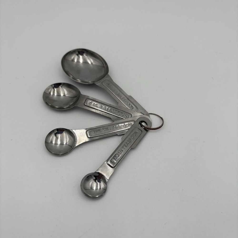 Vintage Aluminum Measuring Spoons Oval Nesting with Ring U.S. Set of 4 - Picture 4 of 6